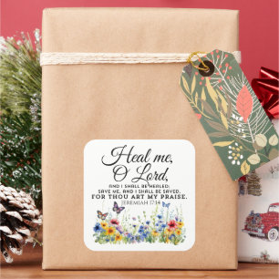 Sticker Carré Jérémie 17:14 Guérir la Bible Verse Fleur sauvage