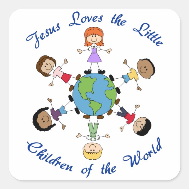 Sticker Carré Jésus aime les enfants (Devant)