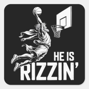 Sticker Carré Jésus Basketball Il Est Drôle Rizzin' Chrétien 