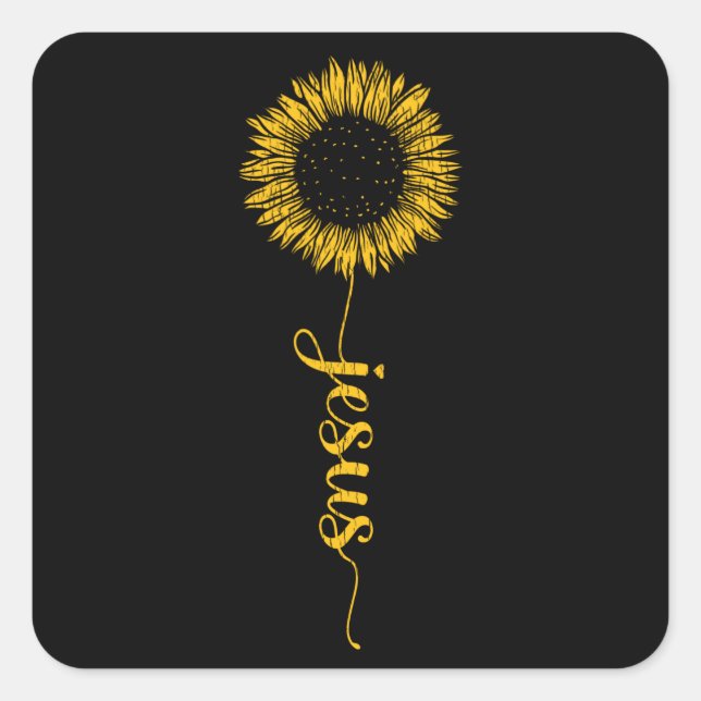 Sticker Carré Jésus Béni Thankful Christian Faith Tournesol (Devant)