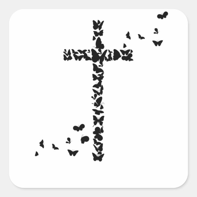 Sticker Carré Jésus Chrétiens Chrétienté Papillons Croix (Devant)