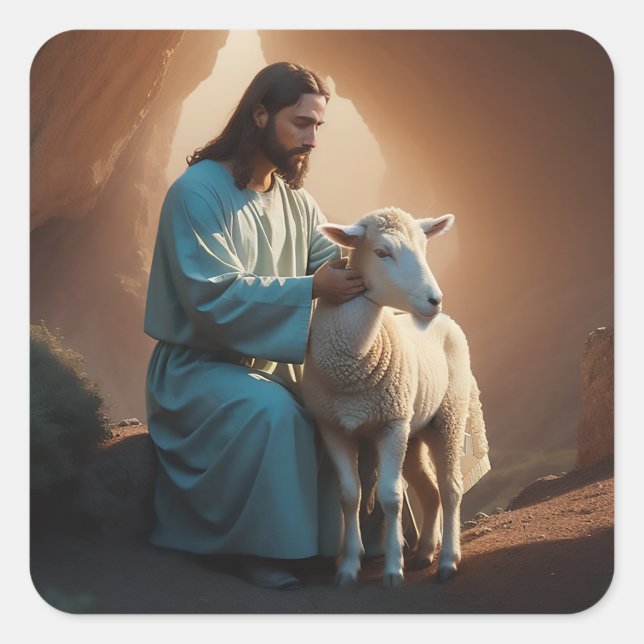 Sticker Carré Jésus Christ avec agneau (Devant)