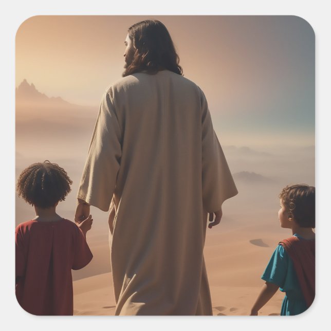 Sticker Carré Jésus Christ avec les enfants (Devant)