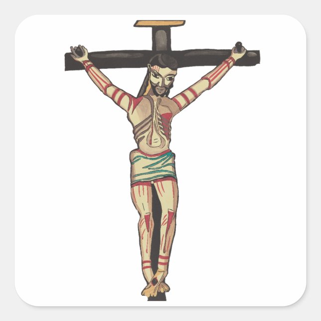 Sticker Carré Jésus Christ Croix Crucifixion aquarelle art (Devant)