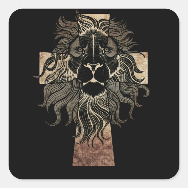 Sticker Carré Jésus-Christ Lion de la tribu Juda Croix (Devant)