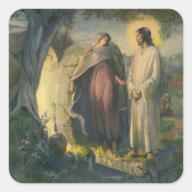 Sticker Carré Jésus Christ ressuscité par la tombe par ML Greer (Devant)