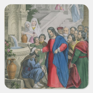 Sticker Carré Jésus donne une vue à un aveugle né, d'une bible