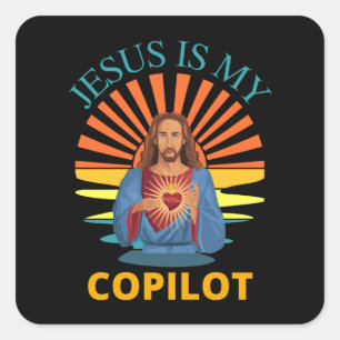 STICKER CARRÉ JÉSUS EST MON COPILOTE