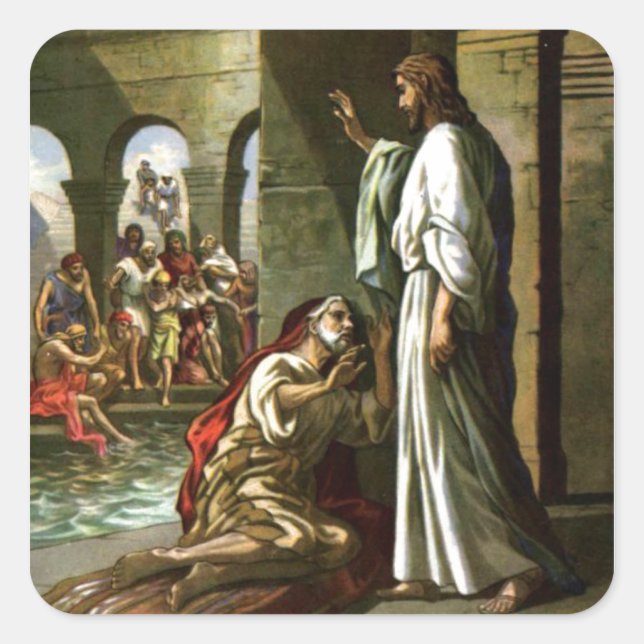 Sticker Carré Jésus et l'homme à la piscine (Devant)