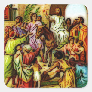Sticker Carré Jésus guide l'âne à Jérusalem