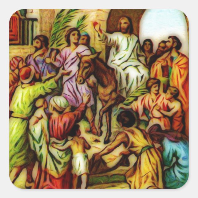 Sticker Carré Jésus guide l'âne à Jérusalem (Devant)