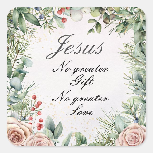 Sticker Carré Jésus, Pas de plus grand cadeau, Pas plus d'amour, (Devant)