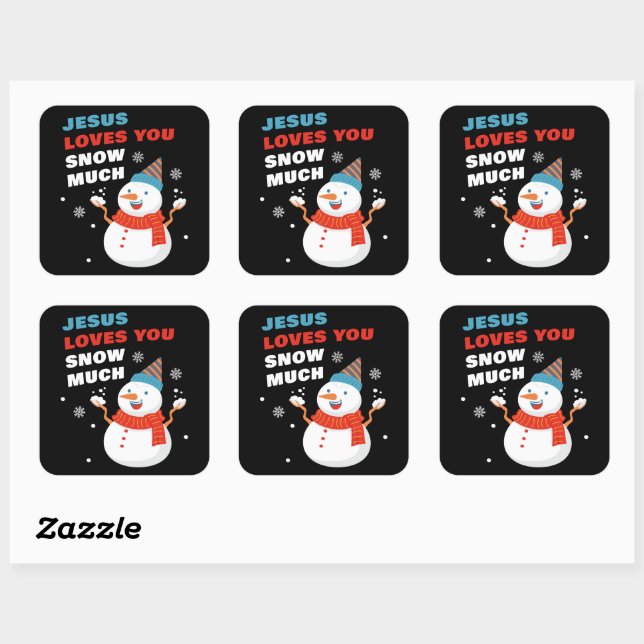 Sticker Carré Jésus t'aime Neige Beaucoup Noël chrétien (Feuille)