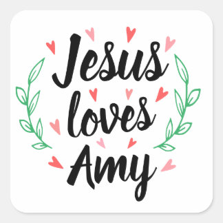Sticker Carré Jésus vous aime (avec zone de nom personnalisé) Ty