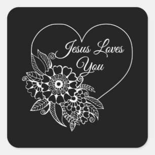 Sticker Carré Jésus vous aime Citation de la Bible chrétienne
