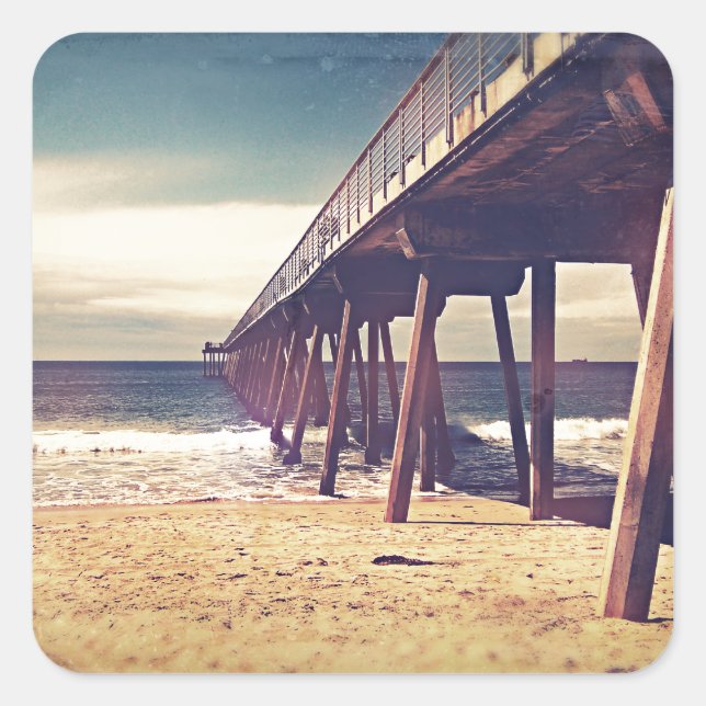 Sticker Carré Jetée de l'océan vintage (Devant)
