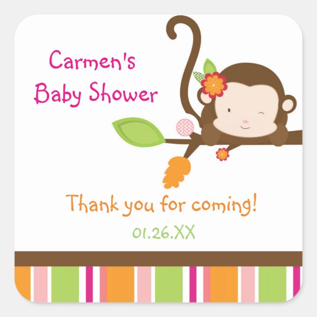 Sticker Carré Jeter Un Coup D'Oeil Une Fille De Boo Baby shower  (Devant)