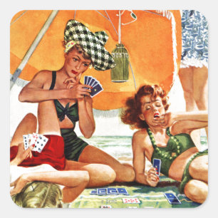 Sticker Carré Jeu de cartes à la plage par Alex Ross