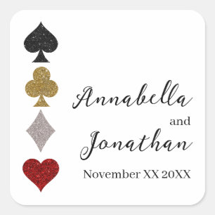Sticker Carré Jeu de Cartes Pailletées Mariage Casino Las Vegas
