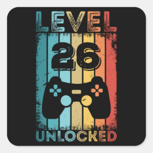 Sticker Carré Jeu de niveau 26 Déverrouillé 26e Gamer Cadeau d