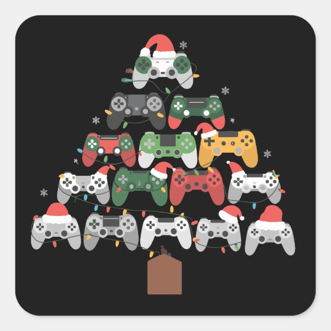 Sticker Carré Jeu de Noël Arbre Joueurs Joueur Noël Cadeaux (Devant)