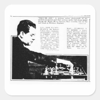 Sticker Carré Jeu d'échecs vintage Capablanca Master Newspaper