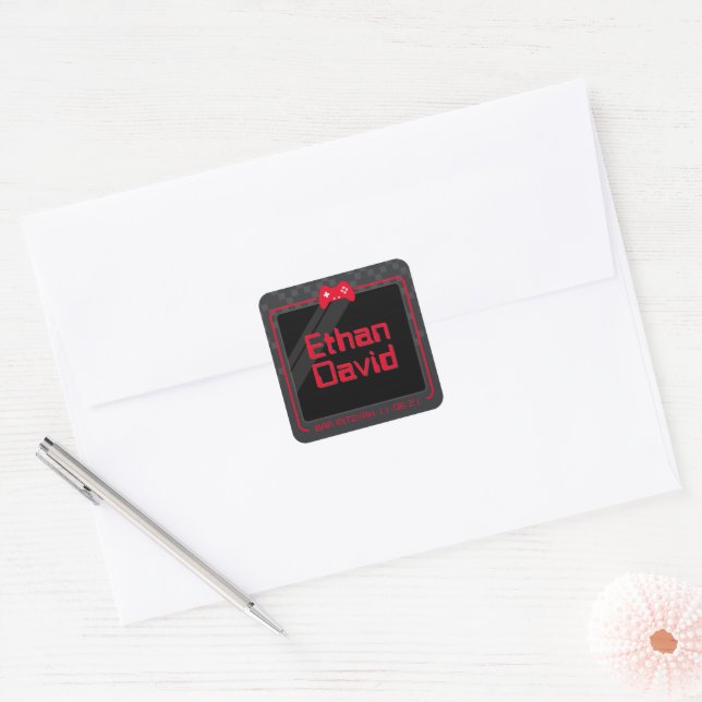 Sticker Carré JEU MODERNE tendance cool fun rouge noir (Enveloppe)