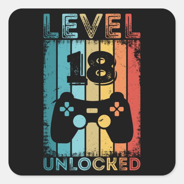 Sticker Carré Jeu niveau 18 déverrouillé 18e anniversaire Jeu ca (Devant)