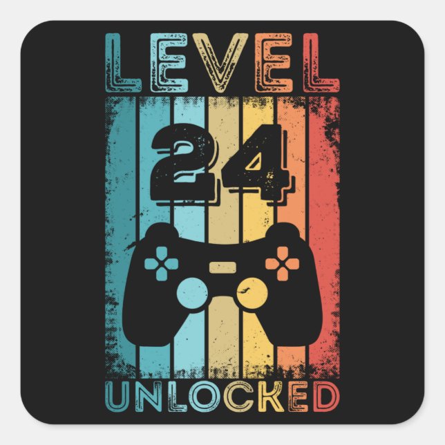 Sticker Carré Jeu niveau 24 déverrouillé 24e anniversaire Gift G (Devant)