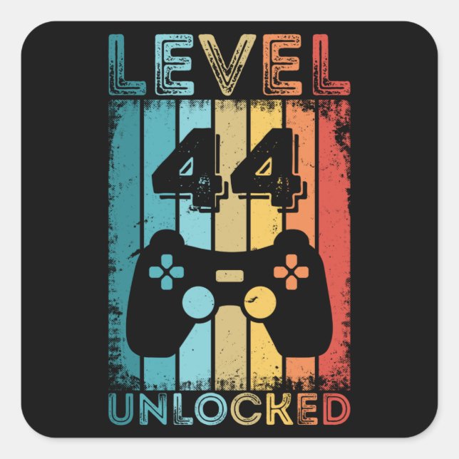 Sticker Carré Jeu niveau 44 déverrouillé 44e anniversaire Gift G (Devant)