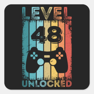 Sticker Carré Jeu niveau 48 déverrouillé 48e anniversaire Gift G