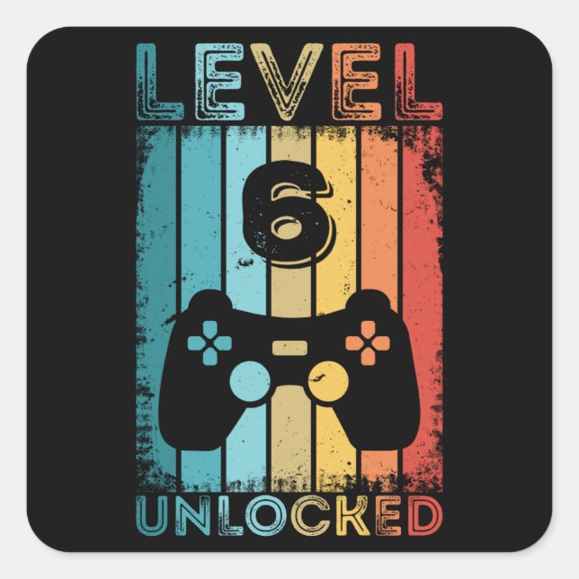 Sticker Carré Jeu niveau 6 déverrouillé 6e anniversaire Jeu cade (Devant)