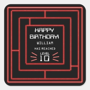 Sticker Carré Jeu vidéo Retro Arcade Neon Anniversaire de enfant