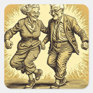 Sticker Carré Jeune Âgé Couple Dansant