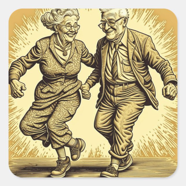 Sticker Carré Jeune Âgé Couple Dansant (Devant)