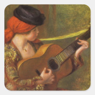 Sticker Carré Jeune Espagnole avec guitare par Pierre Renoir