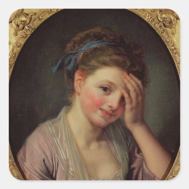 Sticker Carré Jeune fille avec un Rose (Devant)