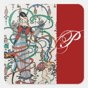 STICKER CARRÉ JEUNE FILLE, COLORÉE DES ÉPAULES DE RIBBON, MONOGR