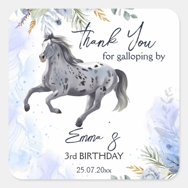 Sticker Carré Jeune galopante sauvage et libre anniversaire d'Ap (Devant)