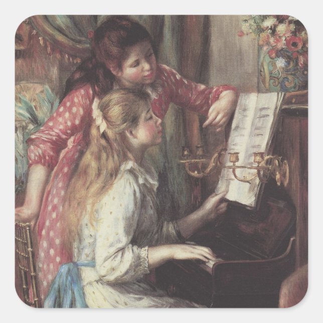 Sticker Carré Jeunes filles au piano par Pierre Renoir (Devant)