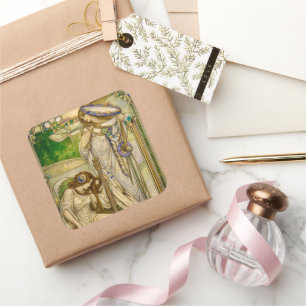 Sticker Carré Jeunes Filles Musiciennes Art Nouveau Illustration