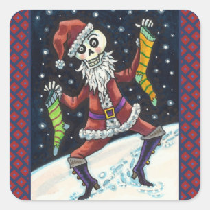 STICKER CARRÉ JINGLE BONES PÈRE NOËL, SKELETON VACANCES & STOCKI