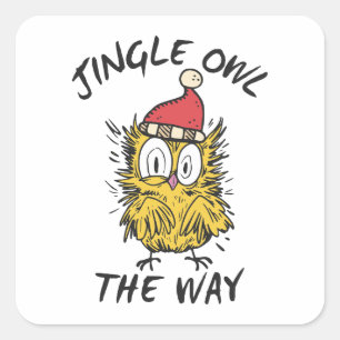 Sticker Carré Jingle Owl en chemin Funny Père Noël Owl