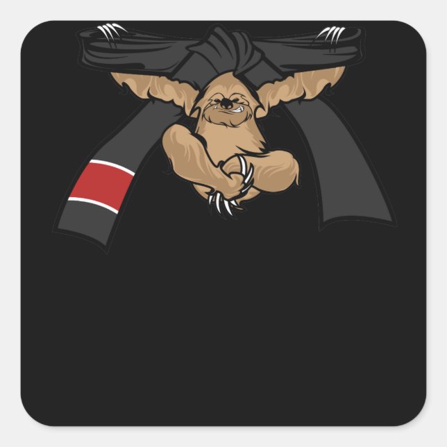 Sticker Carré Jiu Jitsu BJJ Sloth Black Belt Light (Devant)