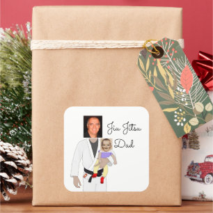 Sticker Carré Jiu Jitsu Papa photos personnalisées et texte manu