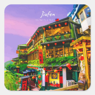 Sticker Carré Jiufen, Taïwan - Ancienne Maison de Thé