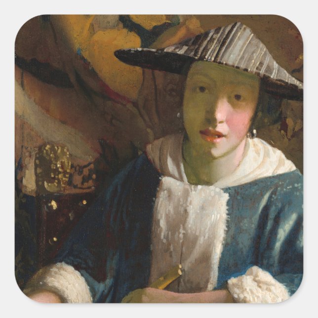Sticker Carré Johannes Vermeer - Fille avec une Flûte (Devant)