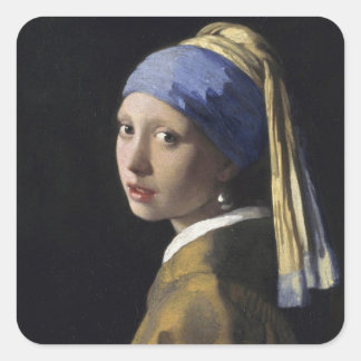 Sticker Carré Johannes Vermeer - Fille avec une oreille perle