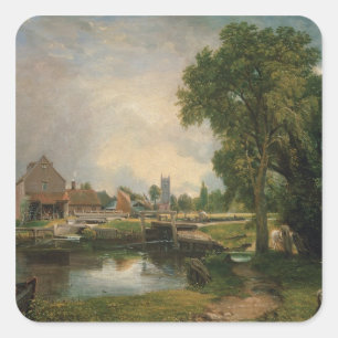 Sticker Carré John Constable   Dedham Lock and Mill, 1820