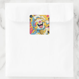 Sticker Carré Joie Fondante – Explosion de Pop Art de Glace